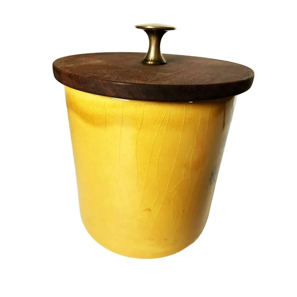 Vintage 70s Mushroom Glass Jar with Wooden Lid